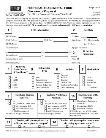 PROPOSAL TRANSMITTAL FORM Overview of Proposal