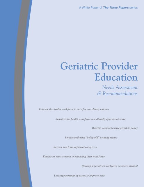 Geriatric Provider Education Needs Assessment & Recommendations