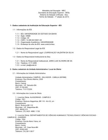 SESu Sistema de SeleÃ§Ã£o Unificada - Sisu Termo de AdesÃ£o - Uneb