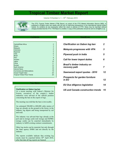 stærk Hilsen modtagende Tropical Timber Market Report; February 2010