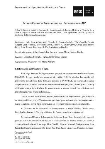 A las 10 horas se iniciÃ³ el Consejo del Departamento de ... - UNED