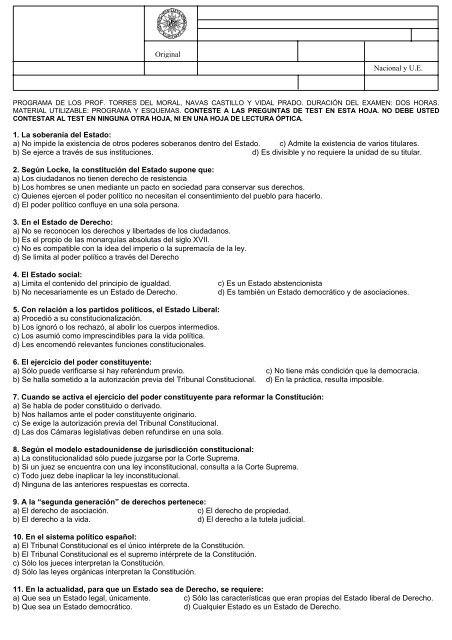 Para ver examen y soluciones del test de febrero de 2008 ... - UNED