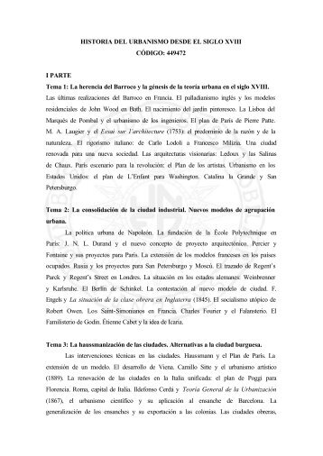 HISTORIA DEL URBANISMO DESDE EL SIGLO XVIII ... - Uned