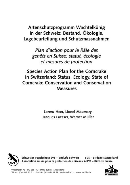 Artenschutzprogramm WachtelkÃ¶nig in der Schweiz ... - AEWA