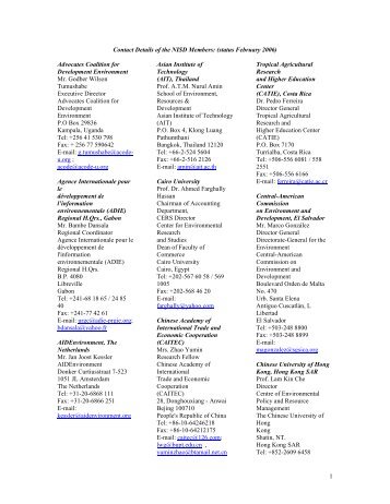 Contact Details of the NISD Members: (status October 2005) - UNEP