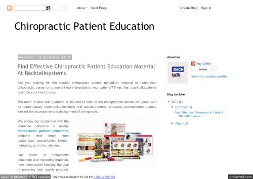 Find Effective Chiropractic Patient Education Material At Backtalksystems
