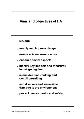 Aims and objectives of EIA - UNEP