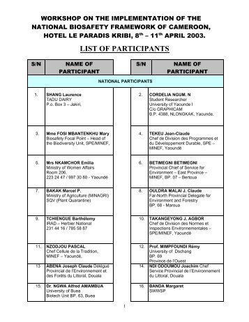 LIST OF PARTICIPANTS - UNEP