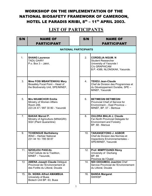 LIST OF PARTICIPANTS - UNEP