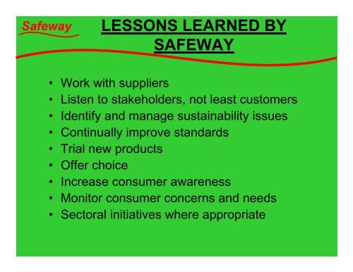 DELIVERING SUSTAINABILITY AT SAFEWAY