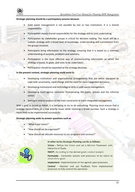 Spreadsheet Tool User Manual forï£°ï£° Planning MSW Management