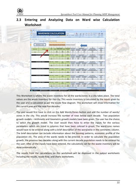 Spreadsheet Tool User Manual forï£°ï£° Planning MSW Management