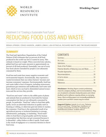 REduCING FOOd LOSS ANd WAStE - UNEP