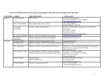 EASTERN AFRICAN REGIONAL WORKSHOP ON BIO-FUELS - UNEP
