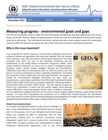 Measuring progress - environmental goals and gaps - GRID - UNEP