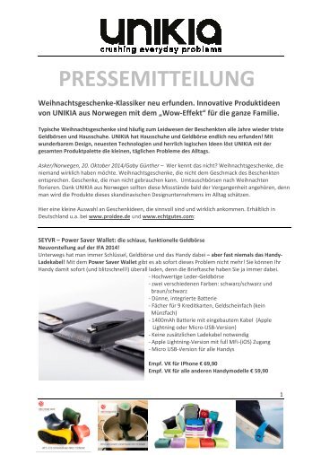 PRESSEMITTEILUNG UNIKIA Oktober 2014