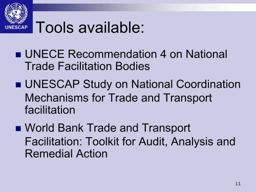 TOOLS AND MEASURES FOR TRADE FACILITATION - Escap