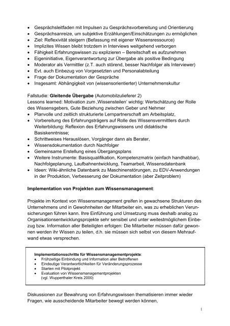 Kompetenzen sind wertvoll - Lerntransfer und Wissensmanagement ...