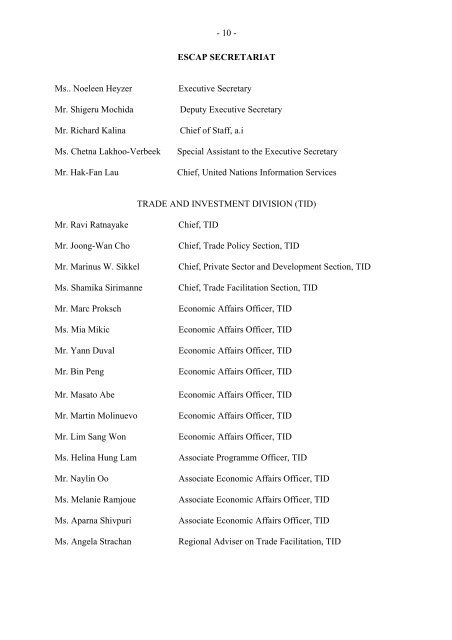 List of participants - Escap
