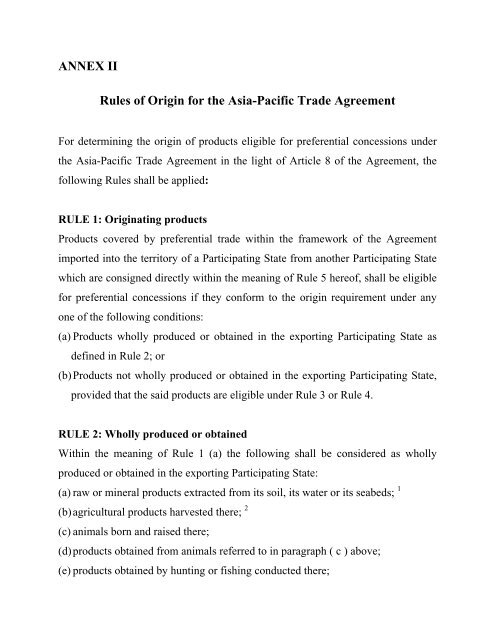 Rules of Origin for the Asia-Pacific Trade Agreement - Escap
