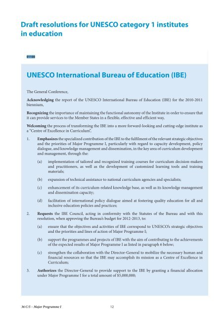 UNESCO. General Conference; 36th; 36 C/5: volume 1: Draft ...