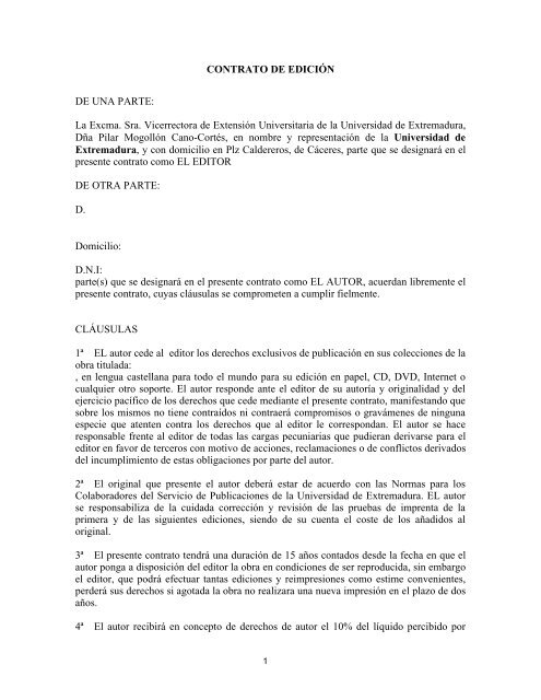 Modelo de Contrato EdiciÃ³n - Universidad de Extremadura