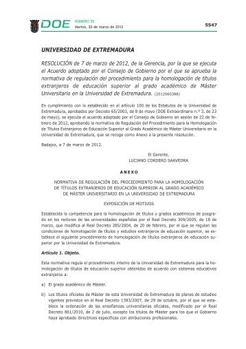UNIVERSIDAD DE EXTREMADURA - Diario Oficial de Extremadura