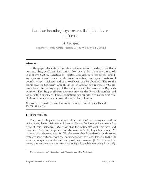 Laminar boundary layer over a flat plate at zero incidence