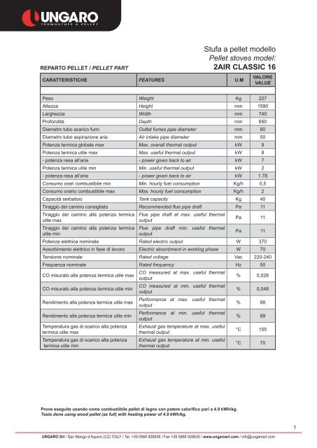 Stufa a pellet modello Pellet stoves model: 2AIR ... - Ungaro srl