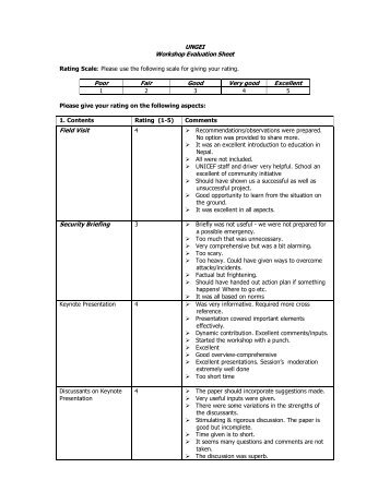 UNGEI Workshop Evaluation Sheet Rating Scale - United Nations ...