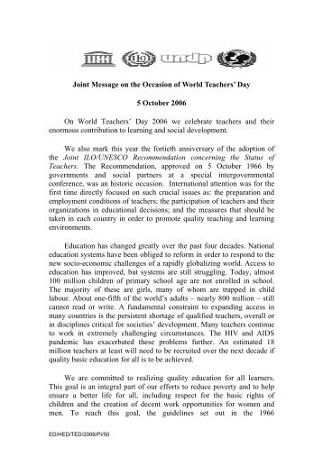 Joint message on the occasion of World Teachers' Day, 5 October ...