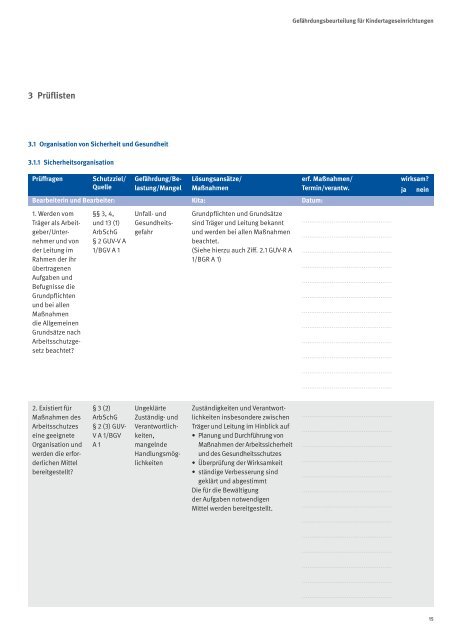 GefÃ¤hrdungsbeurteilung fÃ¼r Kindertageseinrichtungen - Sichere Kita