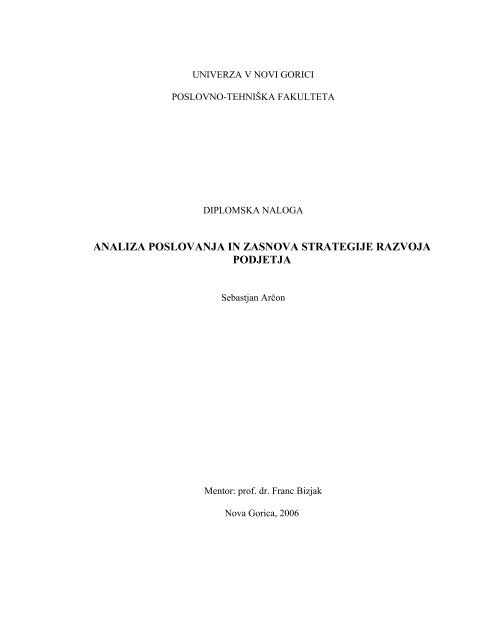 analiza poslovanja in zasnova strategije razvoja podjetja