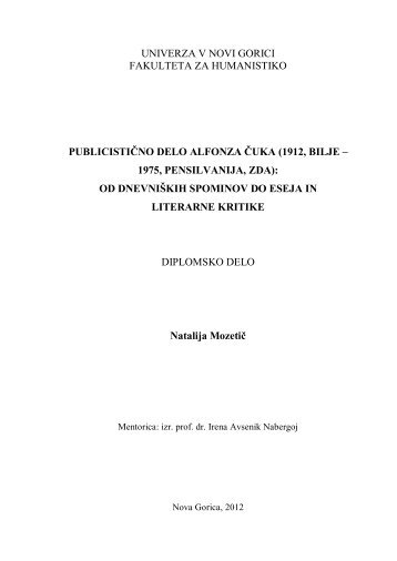 (1912, bilje â 1975, pensilvanija, zda): od - Univerza v Novi Gorici