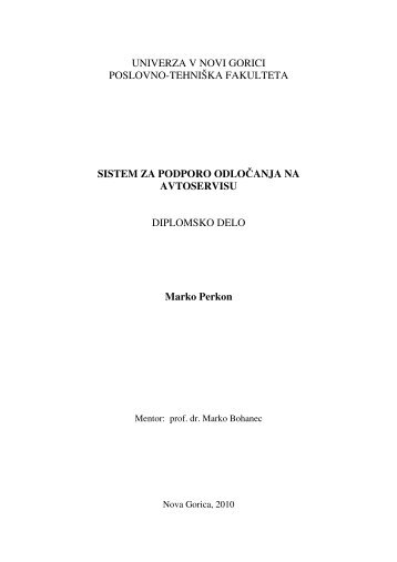 sistem za podporo odloÄanja na avtoservisu - Univerza v Novi Gorici