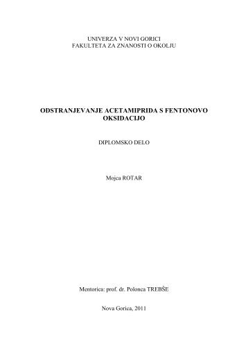 odstranjevanje acetamiprida s fentonovo oksidacijo