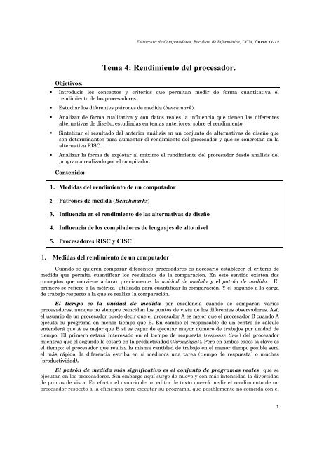 Tema 4: Rendimiento del procesador.