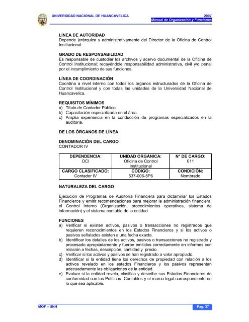Manual de OrganizaciÃ³n y Funciones - Universidad Nacional de ...