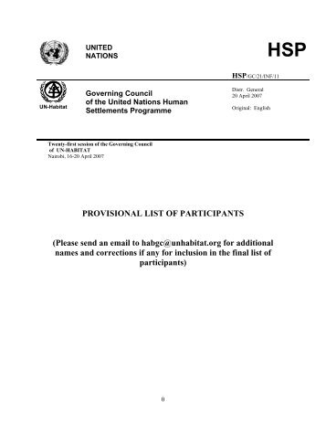 PROVISIONAL LIST OF PARTICIPANTS (Please send ... - UN-Habitat