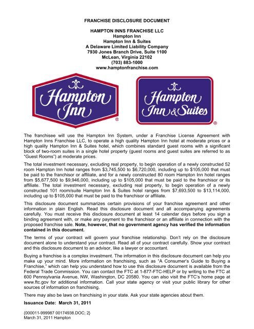 FRANCHISE DISCLOSURE DOCUMENT HAMPTON INNS ...