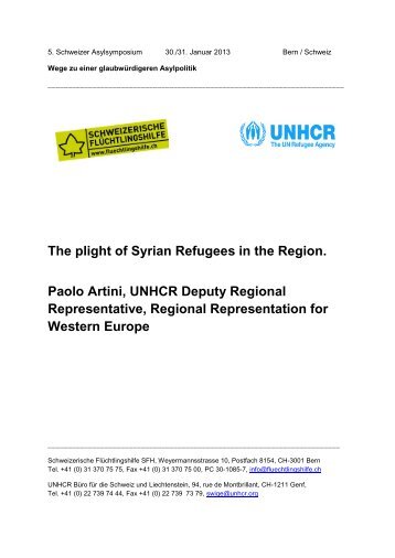 The plight of Syrian Refugees in the Region. Paolo Artini, UNHCR ...