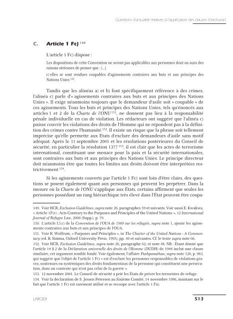 Questions d'actualitÃ© relatives Ã  l'application des clauses ... - UNHCR