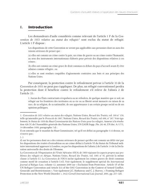 Questions d'actualitÃ© relatives Ã  l'application des clauses ... - UNHCR