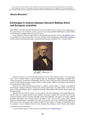 Exchanges in science between Giovanni Battista Amici - 2nd ICESHS