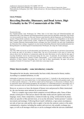 Recycling Dorothy, Dinosaurs, and Dead Actors. Digi- Textuality in ...