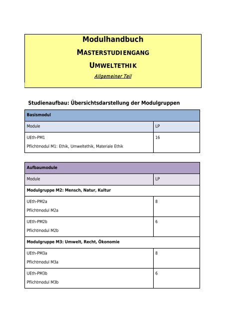 Modulhandbuch Master Umweltethik WS 2013/14 - Universität ...