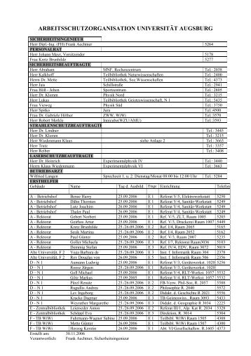 ARBEITSSCHUTZORGANISATION UNIVERSITÃT AUGSBURG