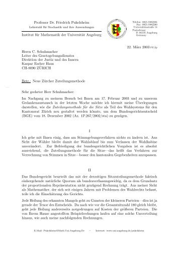 Professor Dr. Friedrich Pukelsheim Institut fÃ¼r Mathematik der ...
