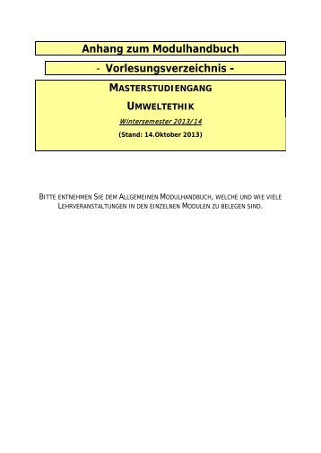 Vorlesungsverzeichnis Master Umweltethik WS 2013/14