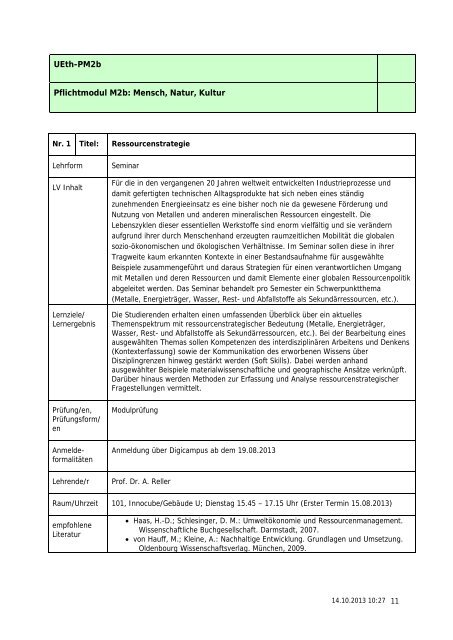 Vorlesungsverzeichnis Master Umweltethik WS 2013/14